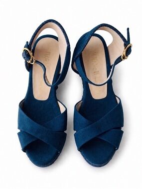 STUART WEITZMAN Wedge Espadrille - MIRELLA Navy Blue Wedge Espadrille Sandals